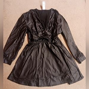 Black Pleather Elegant Black Women's Dress Halloween Goth Club Unworn Unused New
